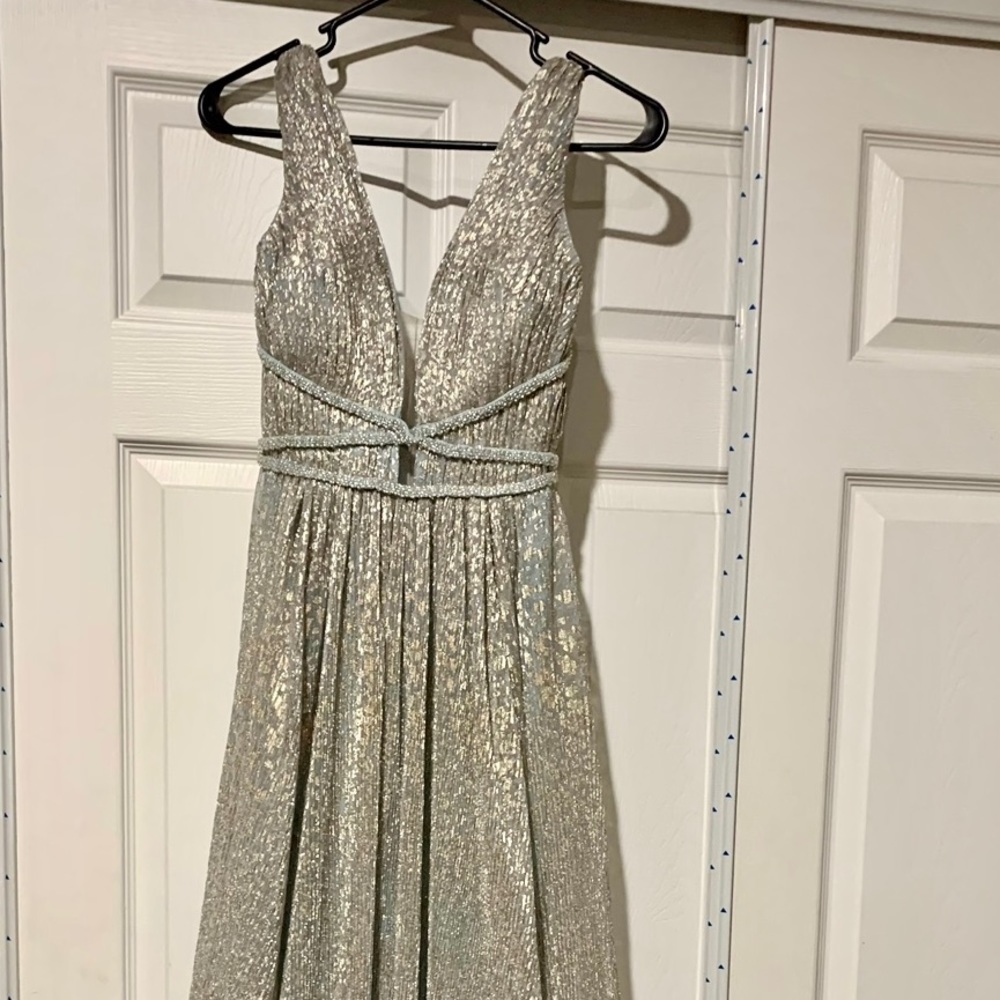 Light blue deep V neck gown!